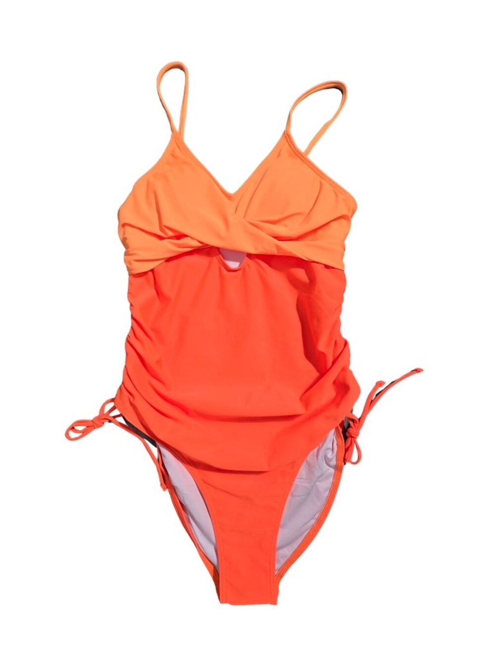 NWT | Two-Tone Orange Ruched One-Piece Swimsuit Cutout Detail | Medium